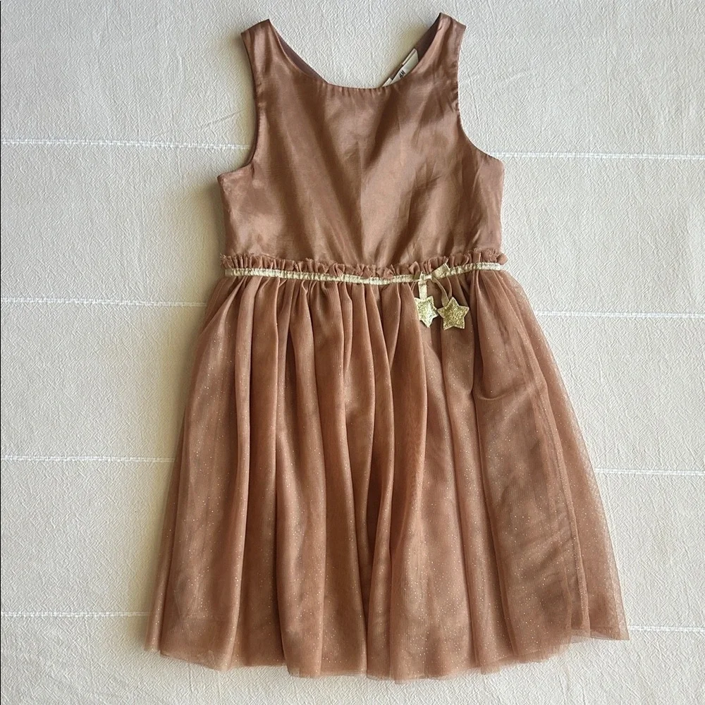 H&M Brown Kids Sleeveless Dress with Gold Stars - Size 7-8
